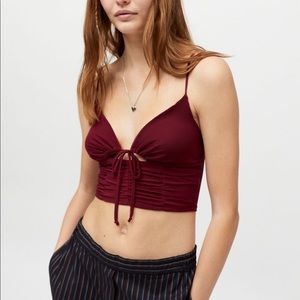 UO My Sweetheart Mesh Tie-Front Cami maroon